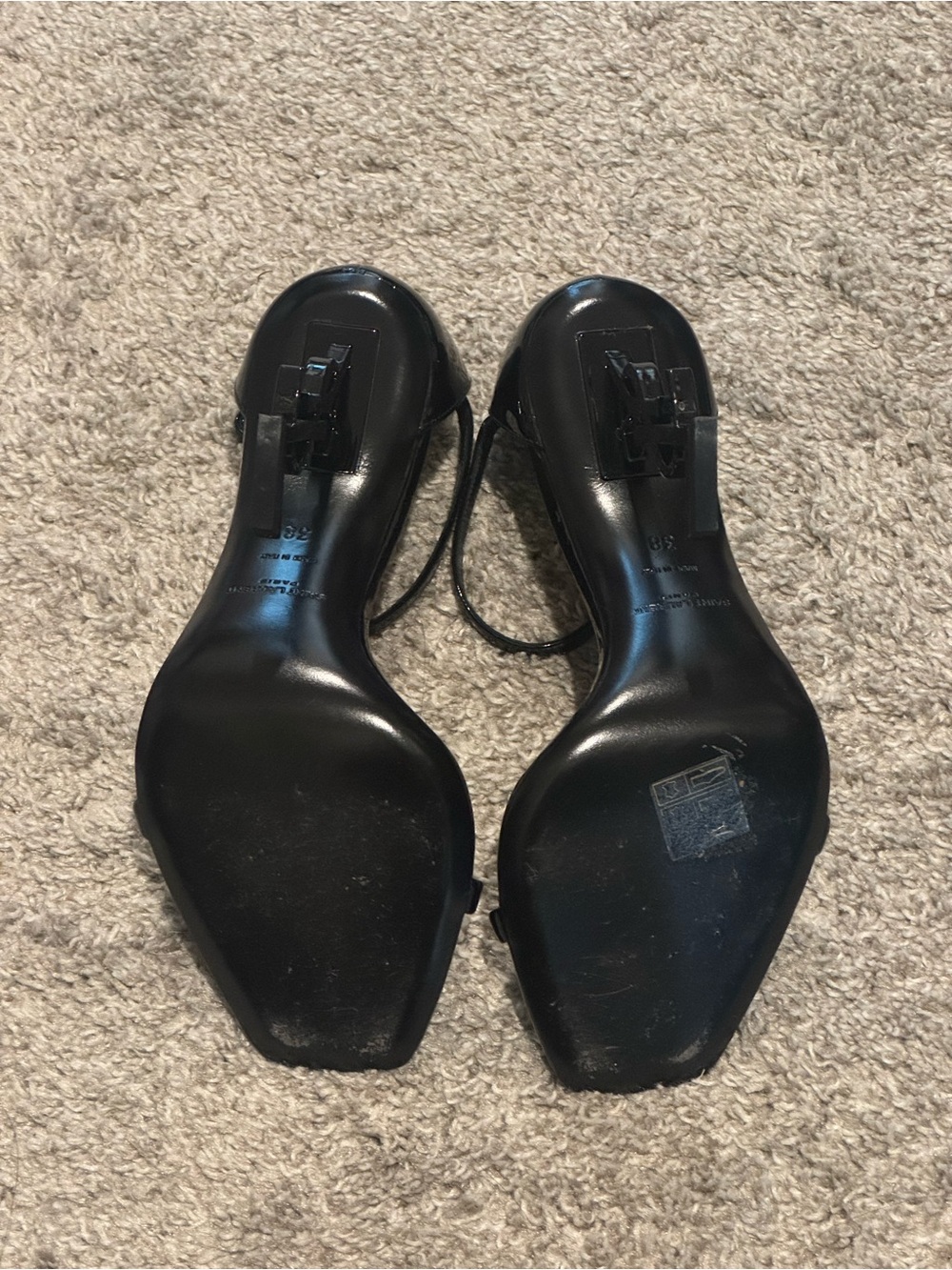 Saint Laurent Black Patent Logo-Detail Stiletto Sandals - Picture 3 of 6